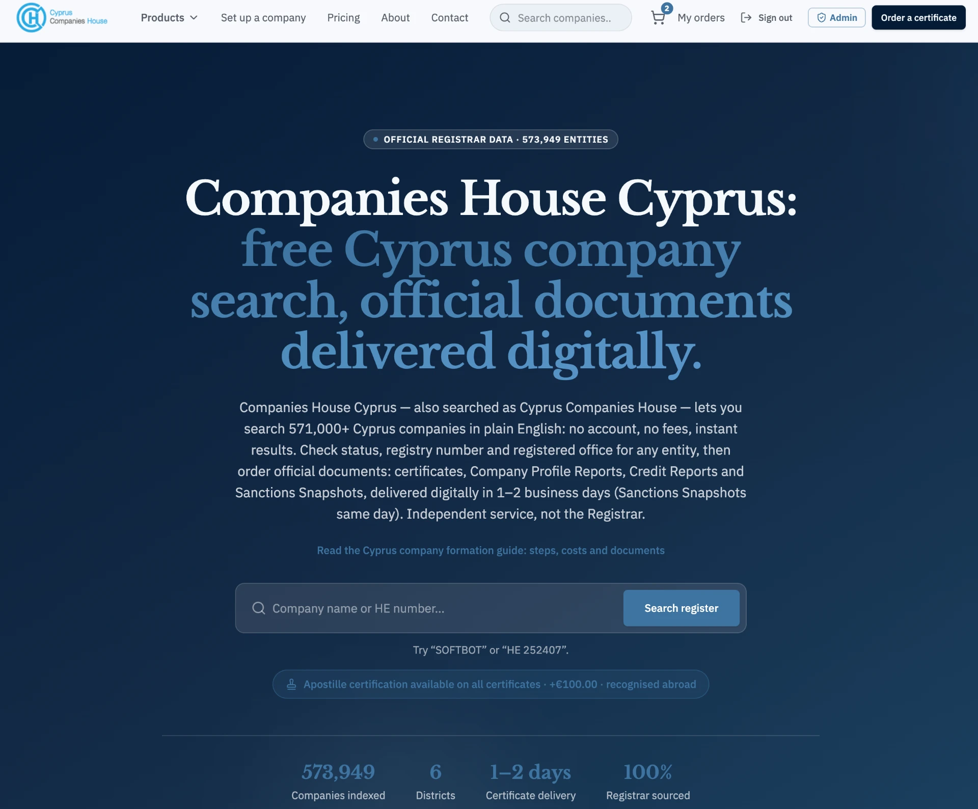 Companies House Cyprus homepage