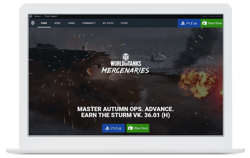 Wargaming Mercenaries website laptop